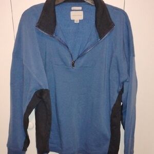 American Eagle Outfitters Blue and Black Quarter-Zip Pullover Sweater